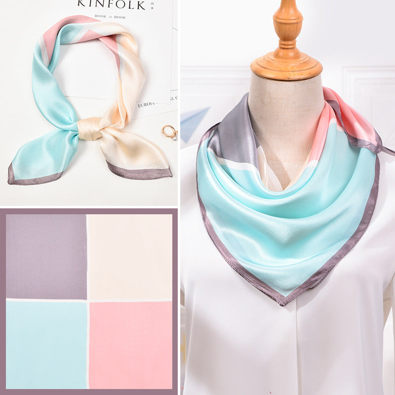 BCHICU Light Powder Blue 65cm*65cm 100% Silk Small Square Scarf Small Neckerchief with Suit