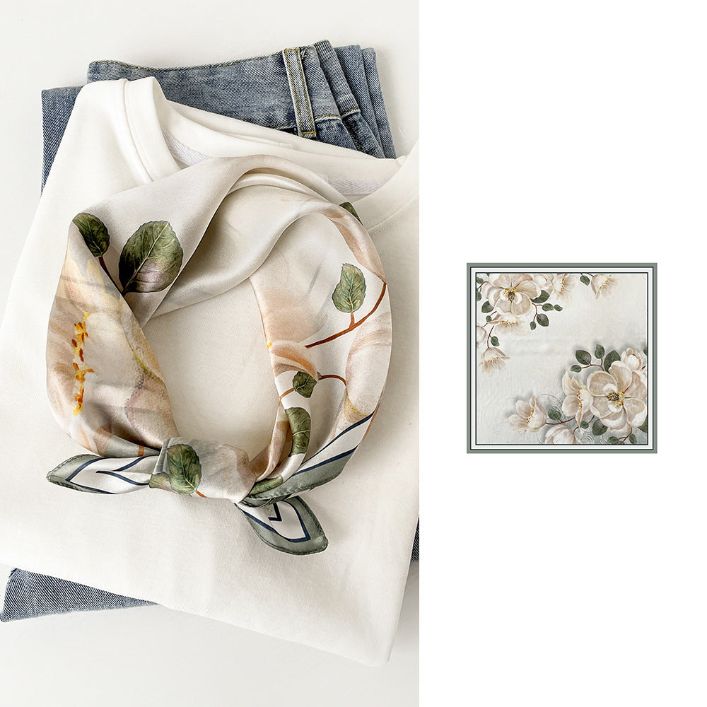 BCHICU Magnolia Liliflora 53cm*53cm Print 100% Silk Small Square Silk Scarf Neckerchiefs&Bandana