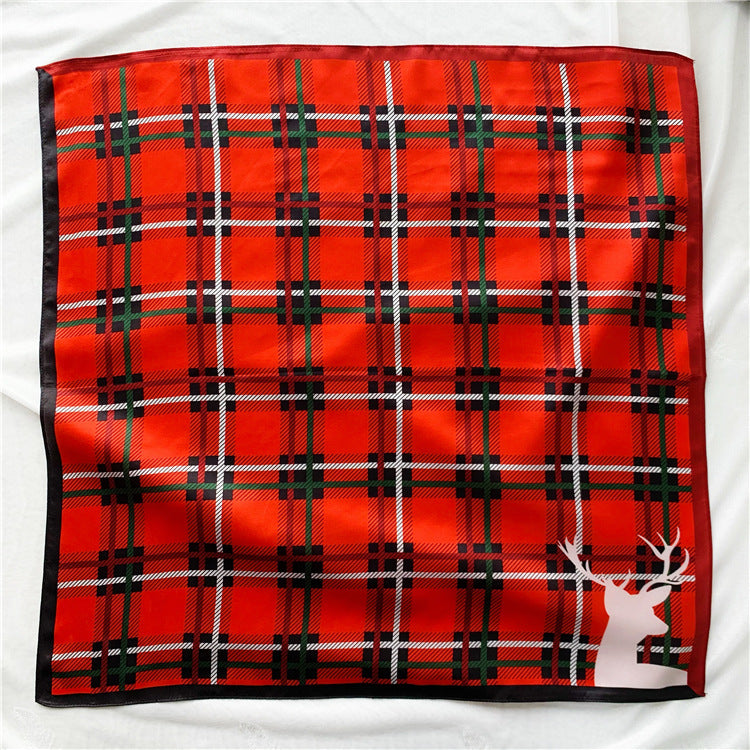 BCHICU Christmas Theme Classic Red Plaid 53cm*53cm 100% Silk Small Square Scarves