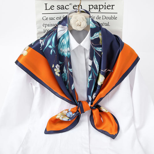 BCHICU Orange and blue flowers show off their beauty  90cm*90cm A Large Square 100% Silk Scarves