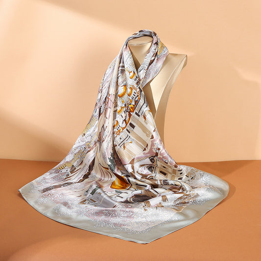 BCHICU Snowy Landscape - Silver Gray 90cm*90cm A Large Square 100% Silk Scarves