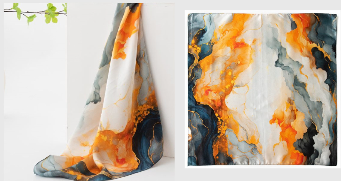 BCHICU Orange Marbled 53cm*53cm Printing 100% Small Square Silk Scarf Neckerchiefs&Bandana For All Occasions