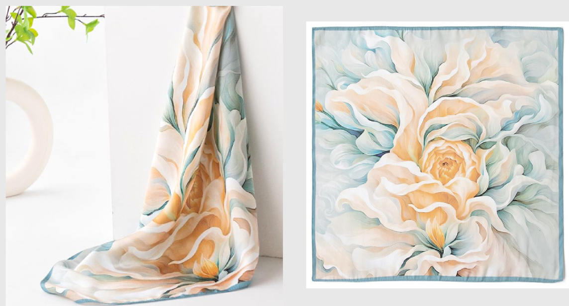 BCHICU Blue-bordered Peonies 53cm*53cm Printing 100% Small Square Silk Scarf Neckerchiefs&Bandana For All Occasions