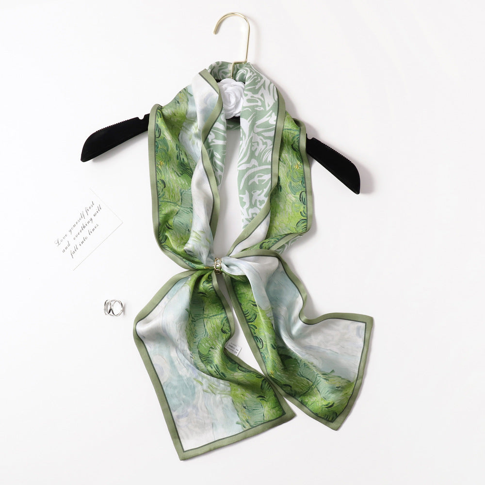 BCHICU PZS03-01# Double Layers 145cm*17cm 100% Small Silk Scarf Neckerchiefs