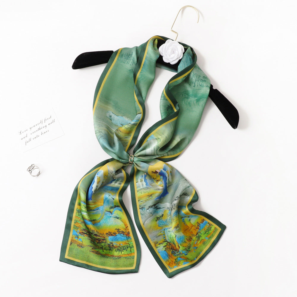BCHICU PZS03-03# Double Layers 145cm*17cm 100% Small Silk Scarf Neckerchiefs