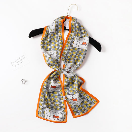 BCHICU PZS09-05# Double Layers 145cm*17cm 100% Small Silk Scarf Neckerchiefs