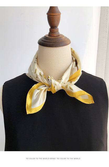 BCHICU Yellow 53cm*53cm Print 100% Small Square Silk Scarf Neckerchiefs&Bandana