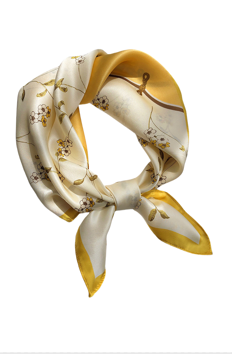 BCHICU Yellow 53cm*53cm Print 100% Small Square Silk Scarf Neckerchiefs&Bandana