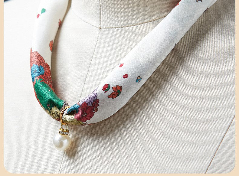 BCHICU #ZS-1202 40cm 100% Silk Necklace Scarf Soft And Breathable&Fine Printing Hand-Sewn