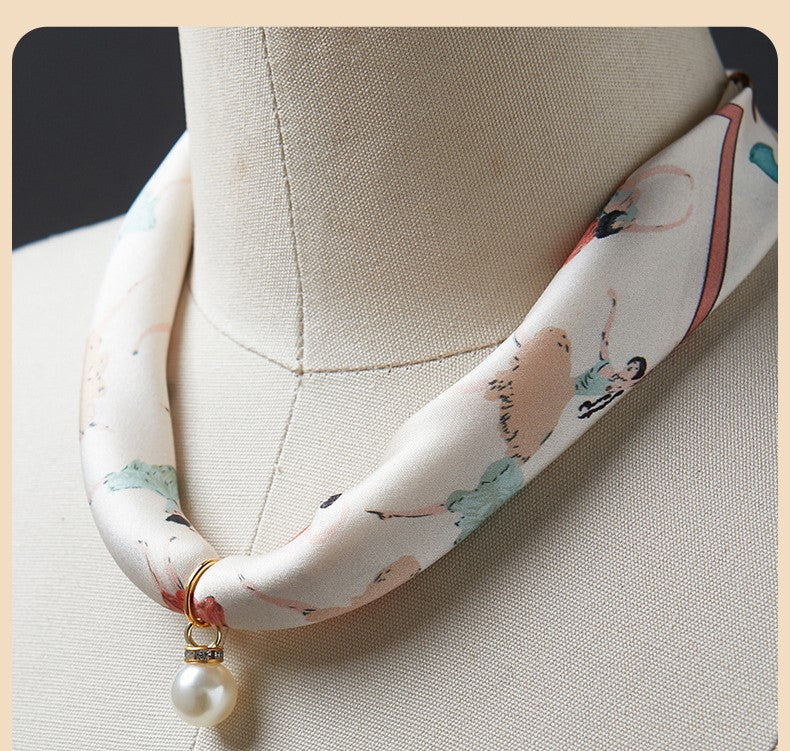 BCHICU #ZS-1205 40cm 100% Silk Necklace Scarf Soft And Breathable&Fine Printing Hand-Sewn