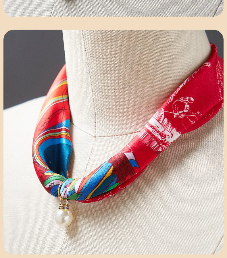 BCHICU #ZS-1206 40cm 100% Silk Necklace Scarf Soft And Breathable&Fine Printing Hand-Sewn