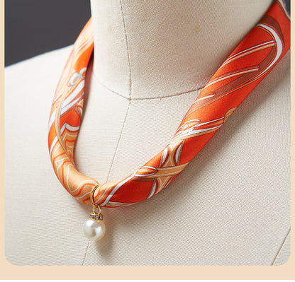 BCHICU #ZS-1207 40cm 100% Silk Necklace Scarf Soft And Breathable&Fine Printing Hand-Sewn