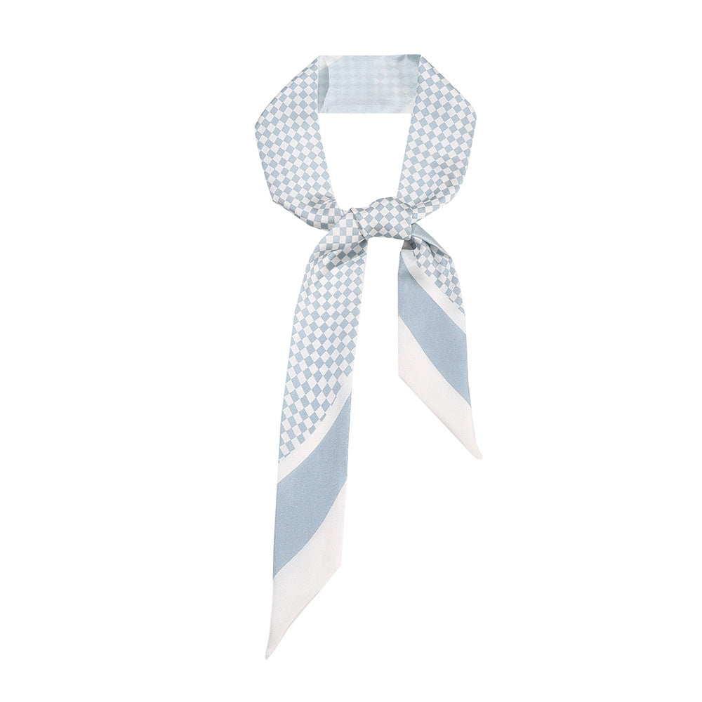 BCHICU Twilly Light Blue Checkerboard 125cm*6cm 100% Silk (Mulberry Silk)Hypotenuse Hair Bands&Bags Ribbons&Neckband