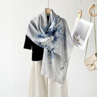 BCHICU ZS25-Peony Blue 55cm*170cm 100% Silk Shawls