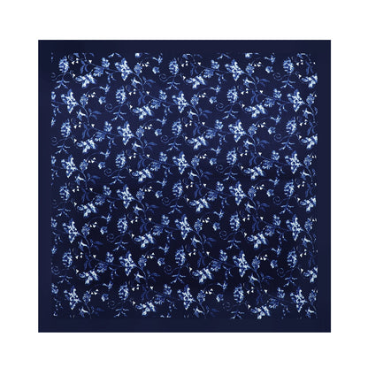 BCHICU Dark Blue Flower Vine 53cm*53cm Print 100% Small Square Silk Scarf Neckerchiefs&Bandana