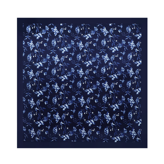 BCHICU Dark Blue Flower Vine 53cm*53cm Print 100% Small Square Silk Scarf Neckerchiefs&Bandana