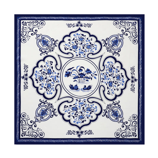 BCHICU White Background With Blue Flowers 53cm*53cm Print 100% Small Square Silk Scarf Neckerchiefs&Bandana