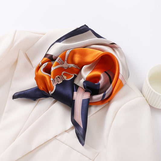 BCHICU Orange With Blue Trim 53cm*53cm Print 100% Small Square Silk Scarf Neckerchiefs&Bandana