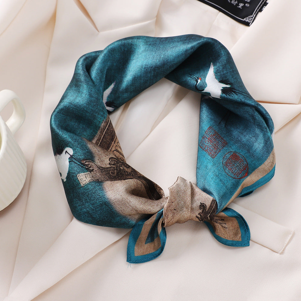 BCHICU White Pigeon On A Blue Background 53cm*53cm Print 100% Small Square Silk Scarf Neckerchiefs&Bandana