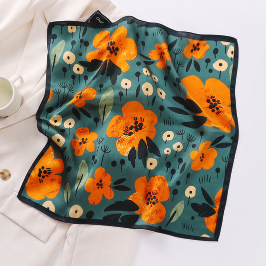 BCHICU Orange Flower 53cm*53cm Print 100% Small Square Silk Scarf Neckerchiefs&Bandana