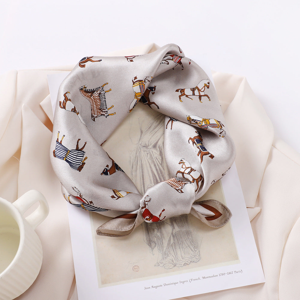 BCHICU Stallion Pattern On White Background 53cm*53cm Print 100% Small Square Silk Scarf Neckerchiefs&Bandana