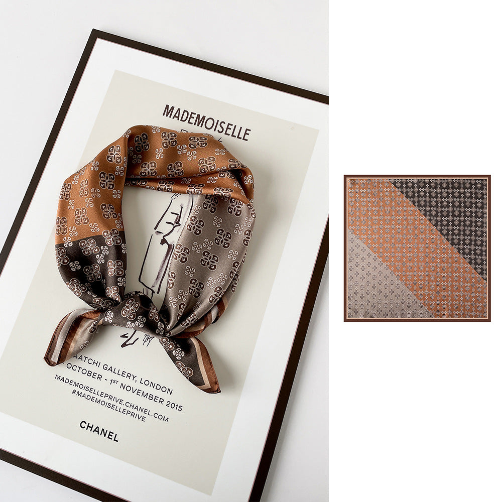 BCHICU Caramel Color Blocking 66cm*66cm 100% Silk Small Square Scarf Small Neckerchief with Suit