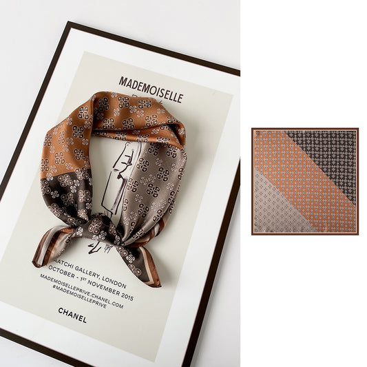 BCHICU Caramel Color Blocking 66cm*66cm 100% Silk Small Square Scarf Small Neckerchief with Suit