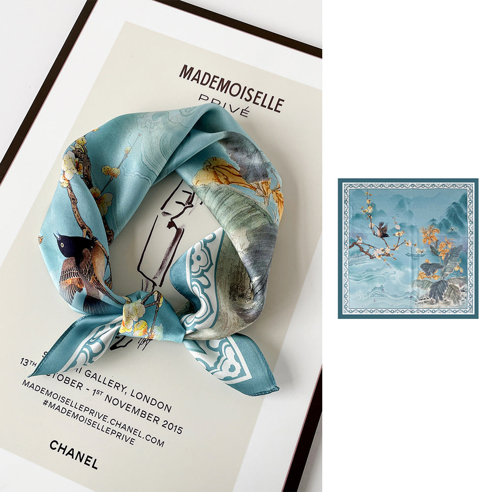 BCHICU Aquamarine 66cm*66cm 100% Silk Small Square Scarf Small Neckerchief with Suit