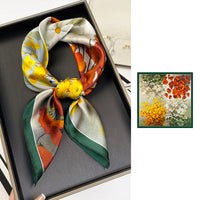 BCHICU ZS7005-Flourishing Blossom 66cm*66cm 100% Silk Small Square Scarf Small Neckerchief with Suit