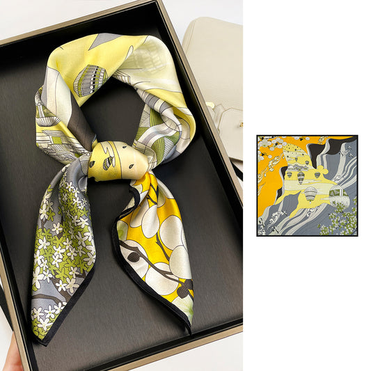 BCHICU Yellow 66cm*66cm 100% Silk Small Square Scarf Small Neckerchief with Suit