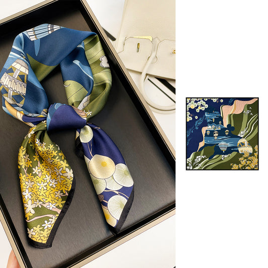 BCHICU Blue 66cm*66cm 100% Silk Small Square Scarf Small Neckerchief with Suit