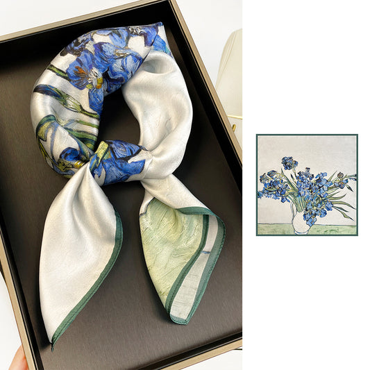 BCHICU ZS7010-Iris 66cm*66cm 100% Silk Small Square Scarf Small Neckerchief with Suit