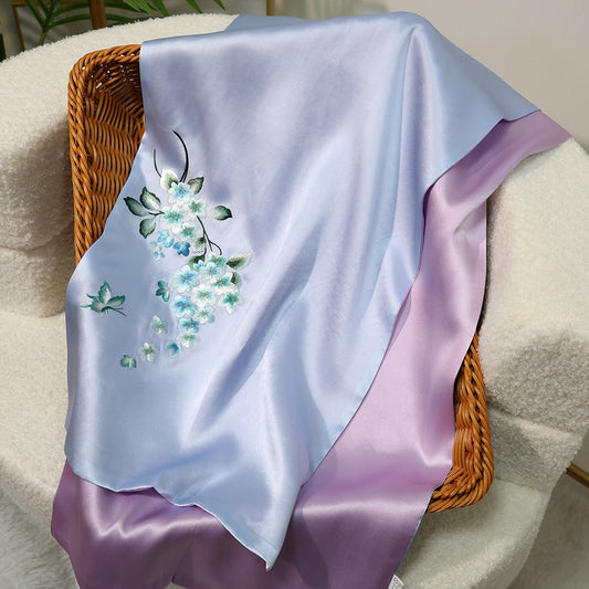 BCHICU Graceful-Blue Purple 35cm*155cm 100% Silk Long Scarf Fine Hand Embroidery Double Layer 16mm