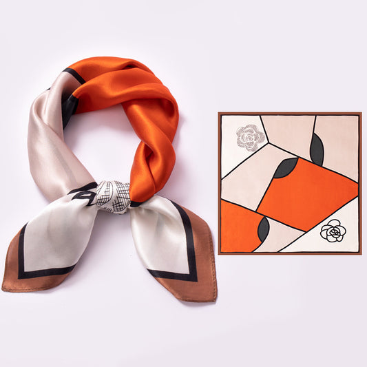 BCHICU Rose Life Orange 65cm*65cm 100% Silk Small Square Scarf Small Neckerchief with Suit