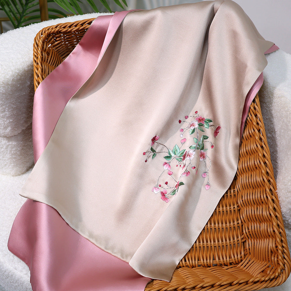 BCHICU Elegant - Champagne Pink 35cm*155cm 100% Silk Long Scarf Fine Hand Embroidery Double Layer 16mm