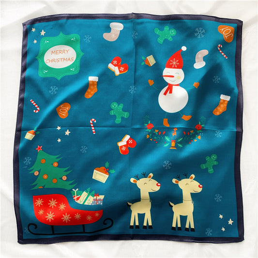 BCHICU Christmas Theme Blue  100% Silk Small Square Scarves