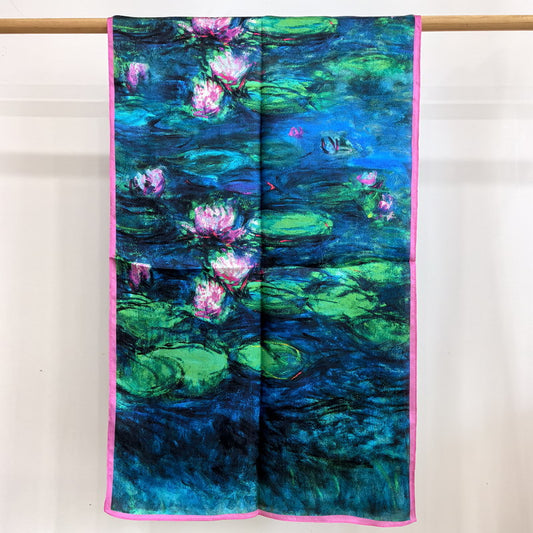 BCHICU Water Lily-Deep Blue 55cm*173cm 100% Silk Satin Long Shawls&Scarves