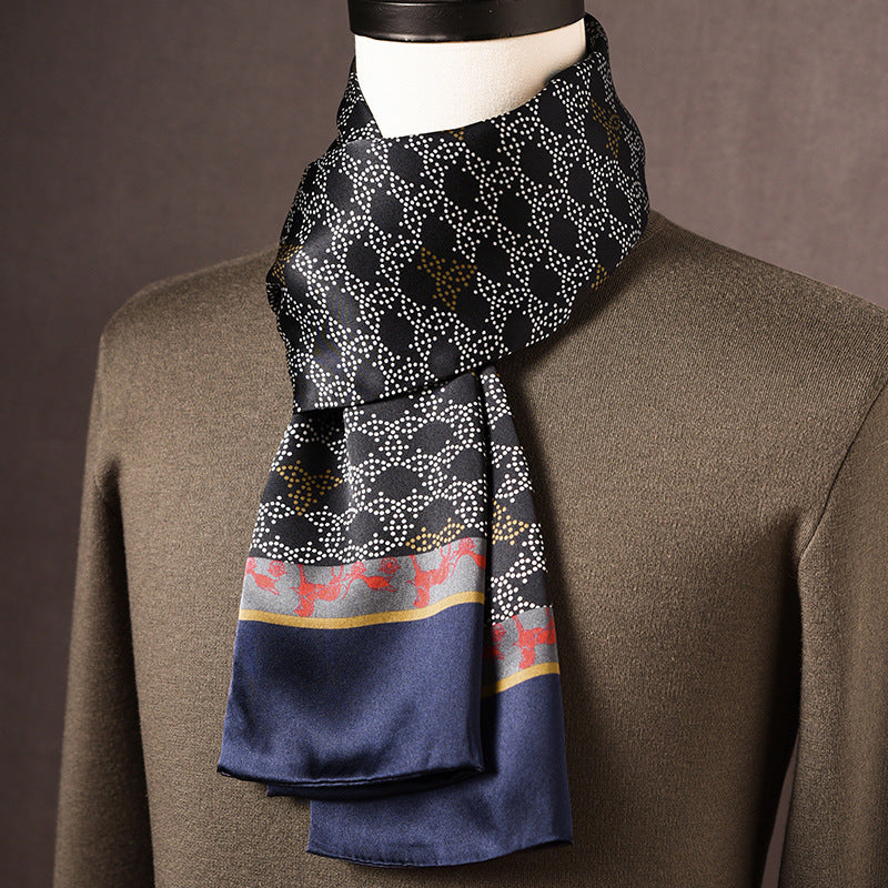 BCHICU 100% Mulberry Silk High-end Men's Scarf 160cm*26cm  : Versatile Long Business Scarf for Spring, Autumn, and Winter — Perfect Gift for Boyfriend