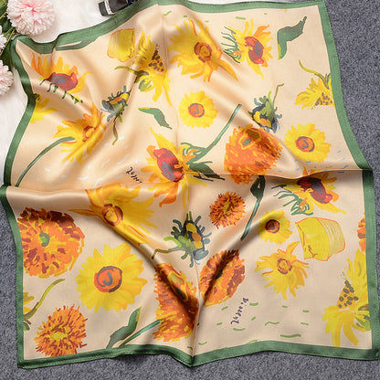 BCHICU Sunflower 53cm*53cm Print 100% Small Square Silk Scarf Neckerchiefs&Bandana