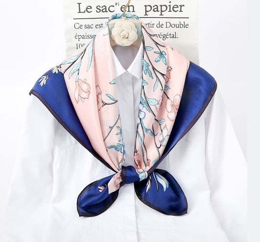 BCHICU Blue Pink Shell Flower  90cm*90cm A Large Square 100% Silk Scarves