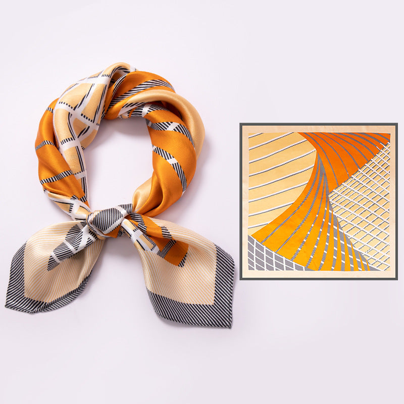 BCHICU Tokujane Striped Orange 65cm*65cm 100% Silk Small Square Scarf Small Neckerchief with Suit