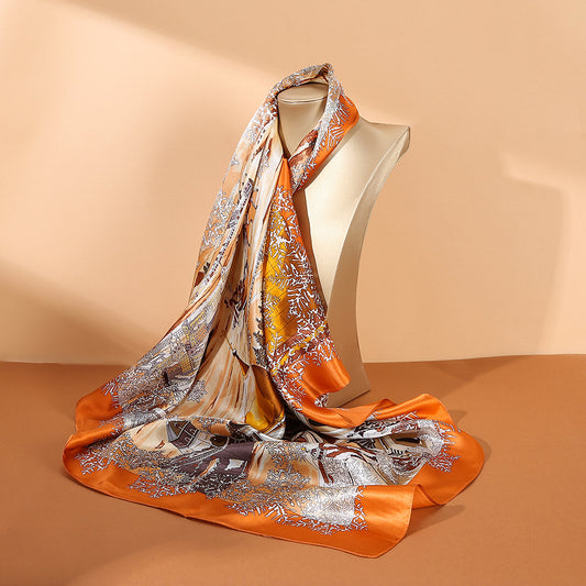 BCHICU Snowy Landscape - Orange 90cm*90cm A Large Square 100% Silk Scarves