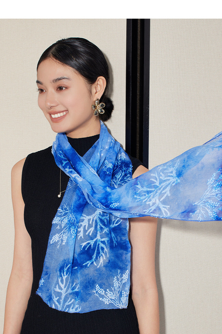 BCHICU 100% Mulberry Silk Tie-Dye Craft | Intangible Cultural Heritage: Elaborately Embroidered Mulberry Silk Long Shawls with a Luxurious Feel