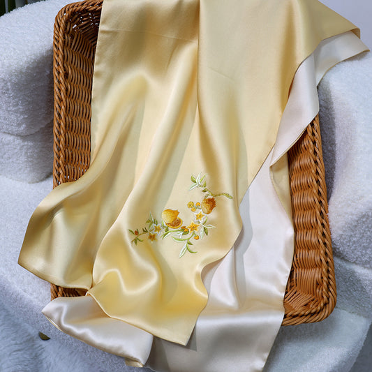 BCHICU Treasure - Tender Yellow 35cm*155cm 100% Silk Long Scarf Fine Hand Embroidery Double Layer 16mm