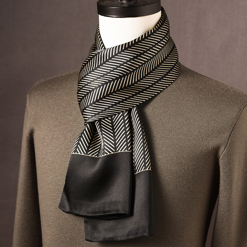 BCHICU 100% Mulberry Silk High-end Men's Scarf 160cm*26cm  : Versatile Long Business Scarf for Spring, Autumn, and Winter — Perfect Gift for Boyfriend